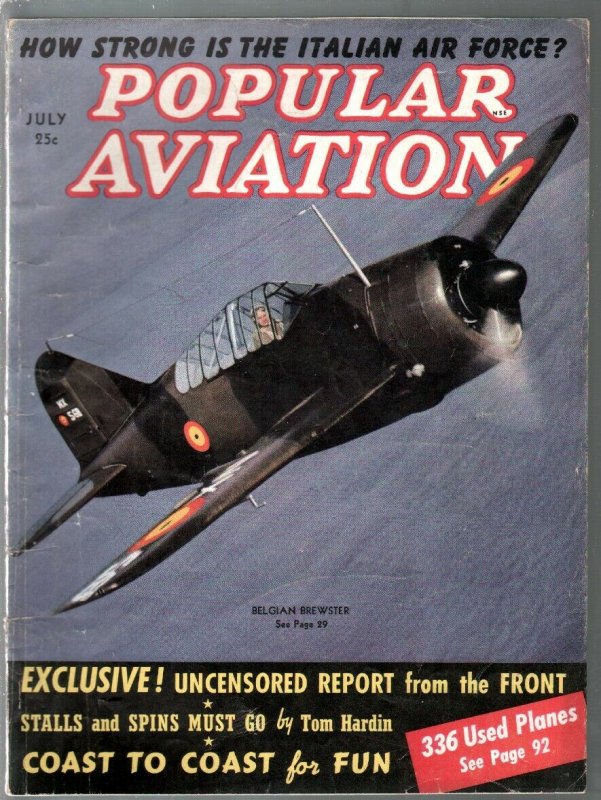 Popular Aviation 7/1940-air war photos-Belgian Brewster cover-Italian Air For...