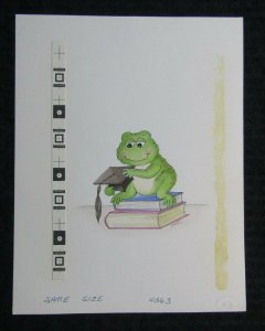 NO HASSLE Cartoon Frog w/ Books & Cap 7x9 Greeting Card Art #G4363