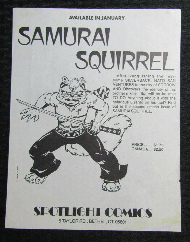 1986 SAMURAI SQUIRREL Splotlight Comics 8.5x11 Promo FN+ 6.5