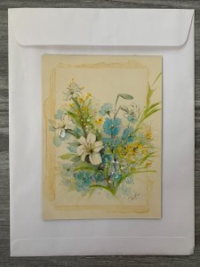 EASTER SUNDAY Blue Yellow and White Flowers 6x8 Greeting Card Art E2806