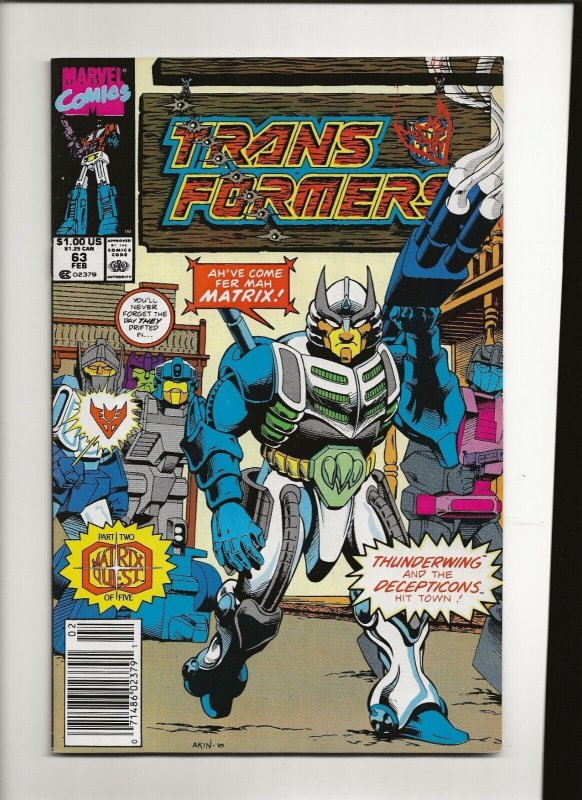 TRANSFORMERS #63 NEWSSTAND UPC CODE VARIANT MATRIX QUEST MARVEL 