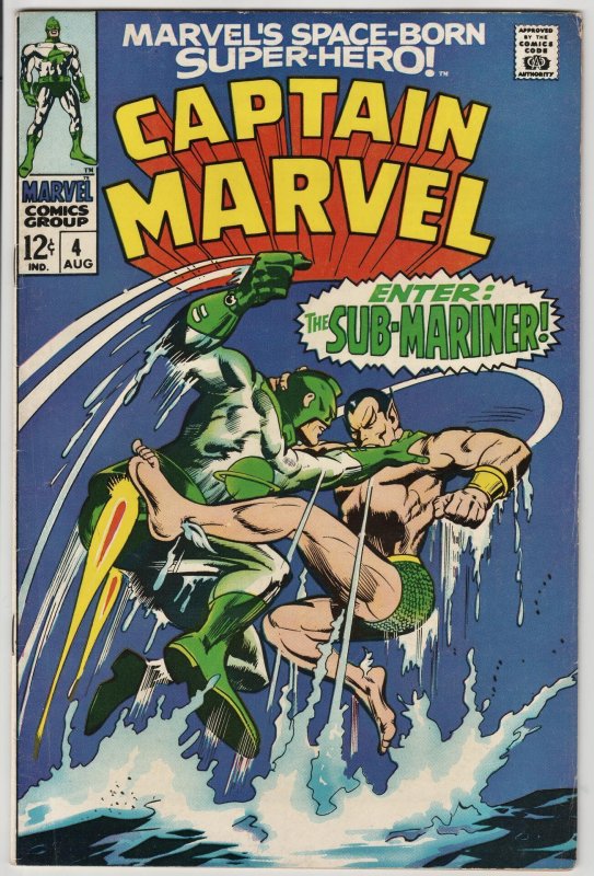 Captain Marvel #4 (1968) VF Iconic Battle Cover w/ Sub-Mariner!