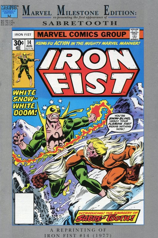 Marvel Milestone Edition: Iron Fist #14  (1992)Sabertooth Comic Book VF+ 8.5