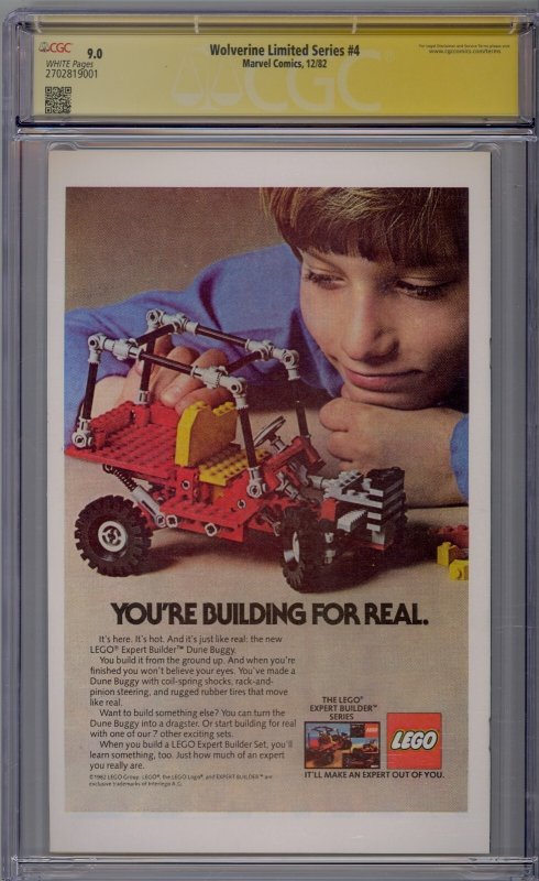 Wolverine Limited Series #4 1982 CGC SS 9.0 Signed Frank Miller White Pages