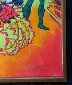 CAPTAIN AMERICA VINTAGE FRAMED BLACK LIGHT POSTER 1971