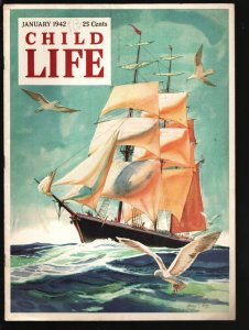 Child Life 1/1942-Sailing ship cover by Harry Ditz-Adventure stories-movie in...