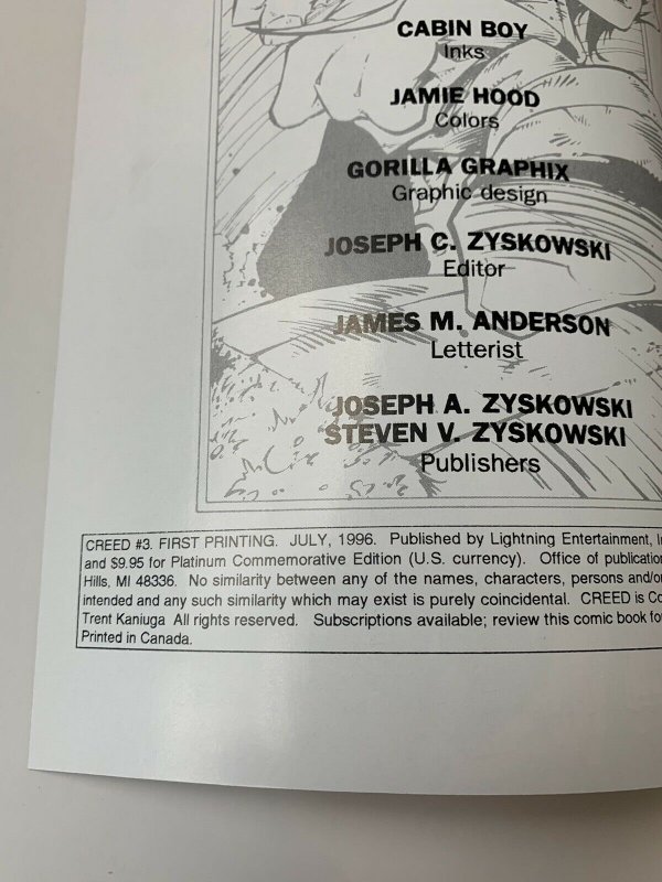 CREED #3~1st PRINT WITH CARD~TRENT KANIUGA ART~LIGHTNING COMICS~JULY 1996