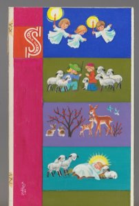 CHRISTMAS 4-Panel Angels Nativity Deer Rabbits 4.5x7.5 Greeting Card Art #EE1