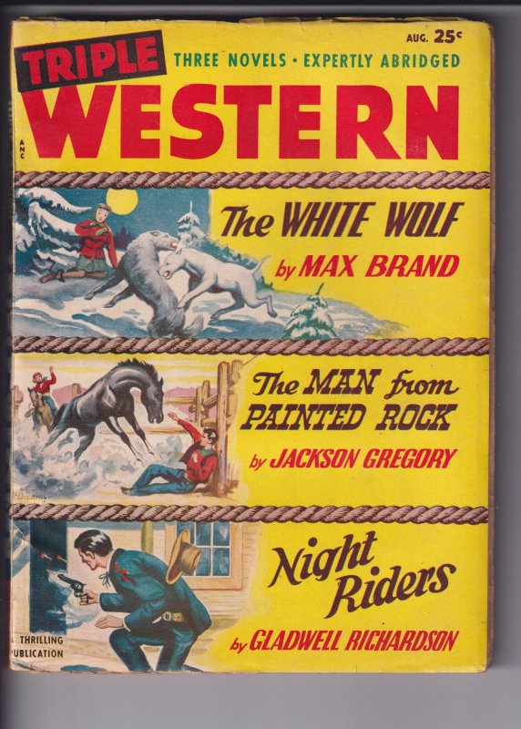 TRIPLE WESTERN V7N2 (Aug 1950) Sharp FN 6.0 bold cover colors! Supple pages.