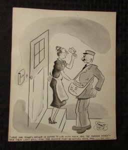 Vintage Charles Chas Sage 8x10 One Panel Gag Original Art Wash MAIL MAN