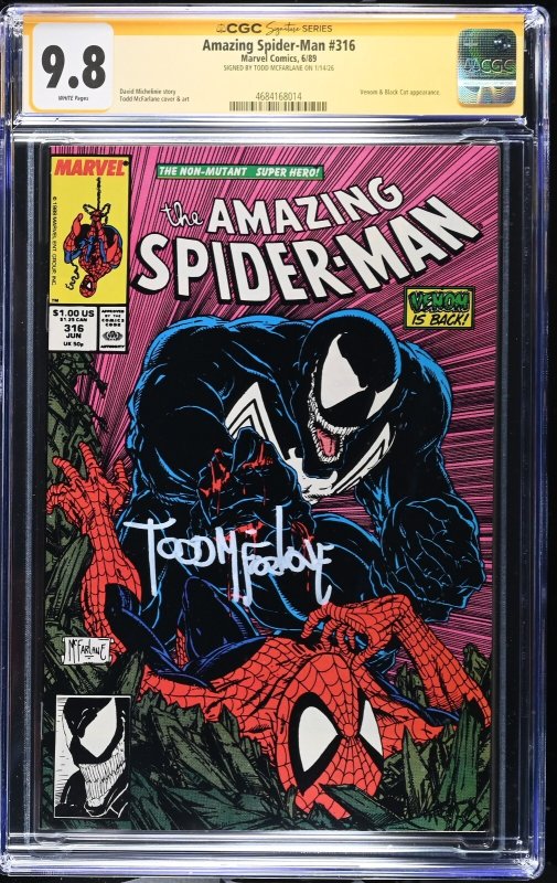 Amazing Spider-Man (1989) # 316 (CGC 9.8 WP) Signed Full Todd Mcfarlane • Venom