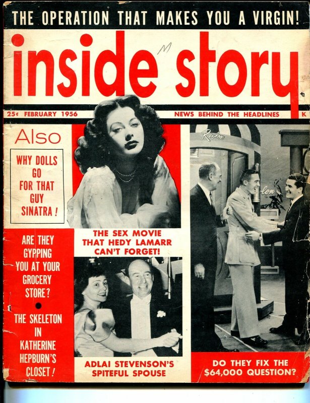 Inside Story 2/1956-JB Pub-Kate Hepburn-Sinatra-Hedy Lamarr-rackets-G/VG