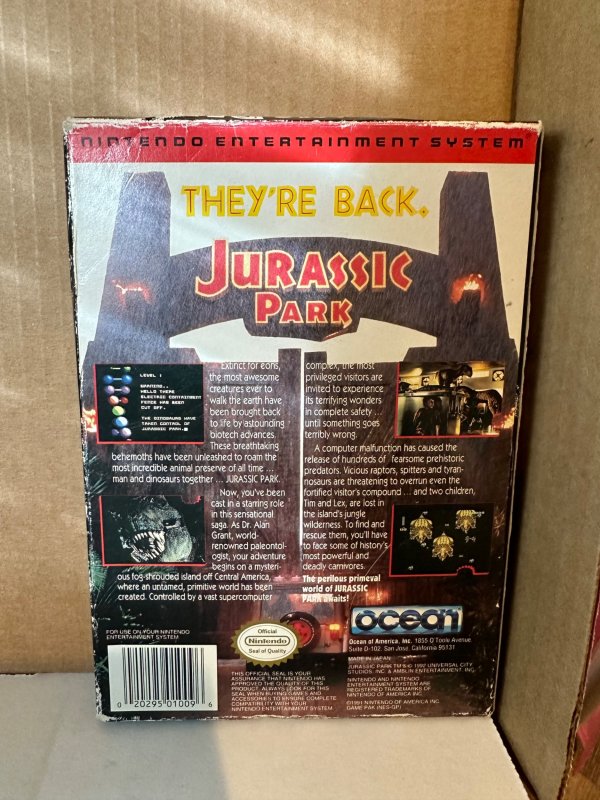 Jurassic Park NES game CIB Box Fine Cond. Cartridge very clean COMPLETE IN BOX