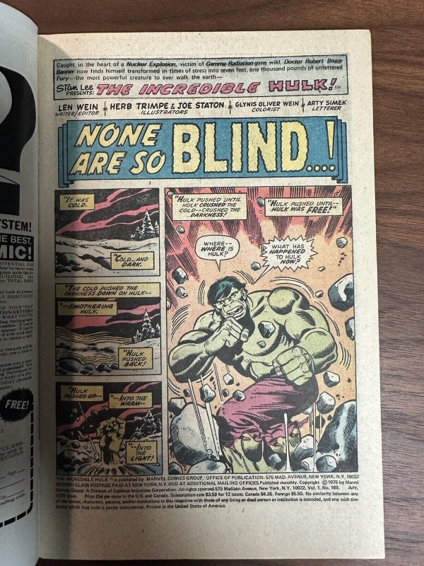 Incredible Hulk #189 FN “None Are So Blind!” Herb Trimpe Cvr(Marvel 1975)