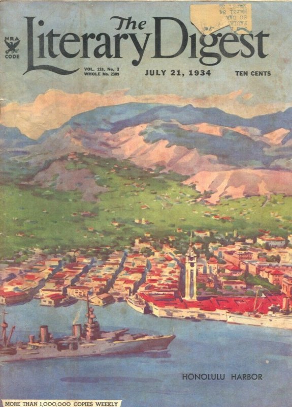 Literary Digest 7/21/1934-Honilulu Harbor cover-KKK-historic pix-info-VG