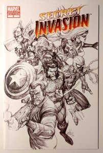 Secret Invasion #8 (9.6, 2009) Sketch Cover, 1st Team App Dark Illuminati