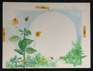 HERB GARDEN Mint Plants w/ Bumble Bee & Ladybug 14x10.5 Greeting Card Art #July 