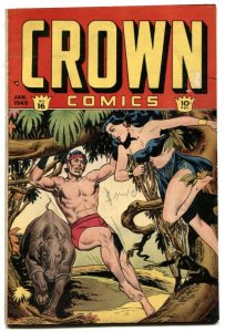 Crown Comics #16 1949-  Spicy jungle rhino attack cover VG/F