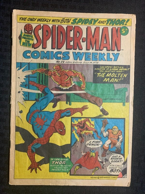 1973 July 14 SPIDER-MAN COMICS WEEKLY #22 G/VG 3.0 Steve Ditko / Molten Man