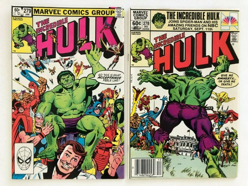 Lot of 6~Marvel THE INCREDIBLE HULK#270,273,278-281 FN (A437)