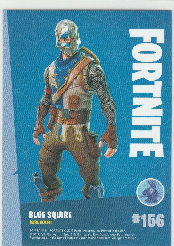 Fortnite Blue Squire 156 Rare Outfit Panini 2019 trading card series 1