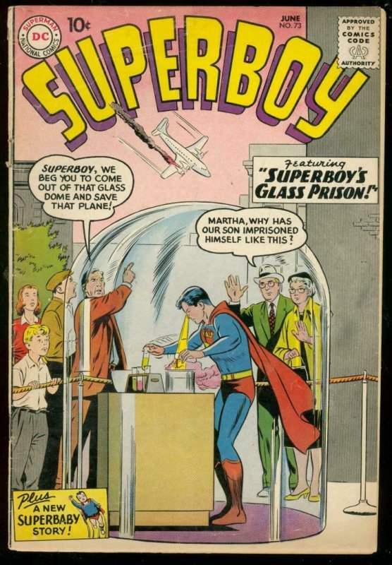 SUPERBOY COMICS #73 1959-DC COMICS-PLANE CRASH COVER G/VG 