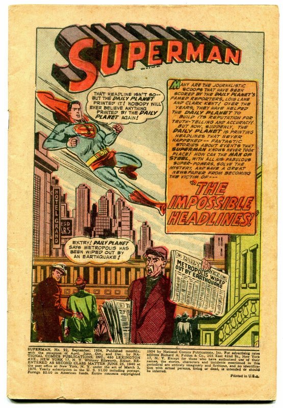 Superman #92 1954- -Jimmy Olsen #1 ad- Coverless reading copy