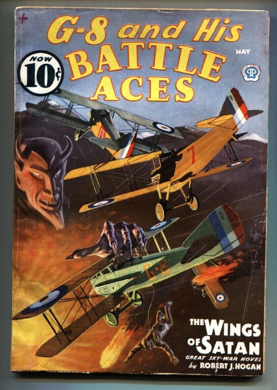 G-8 and His Battle Aces Pulp May1936-Aviation hero pulp- VG