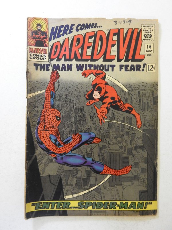 Daredevil #16 (1966) GD/VG Condition rust on staples, ink fc, moisture damage