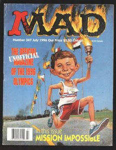 Mad Magazine #347 7/1996-Olympic Torch cover-Mission Impossible-1996 Olympics...