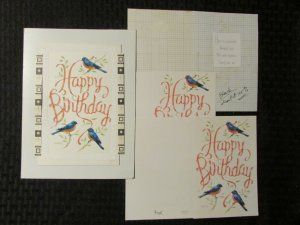 3 BIRDS Happy Birthday 7x9 Greeting Card Art w/ Mock-Up & 2 Cards