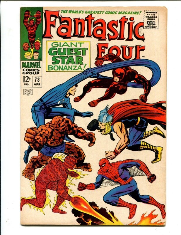 Fantastic Four #73 - Spider-Man, Daredevil, Thor Appearance, Stan Lee (7.0) 1968