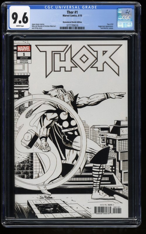 Thor #1 CGC NM+ 9.6 White Pages 1:1000 Jack Kirby Remastered Sketch Variant