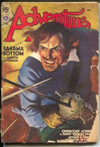 Adventure 1/1939-sword fight cover-W F Soares-Johnston McCulley-pulp stories-G