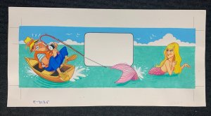 WORLD'S GREATEST FISHERMAN Cartoon w/ Mermaid 12x6 Greeting Card Art #8135