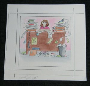 NOTE CUBE Cartoon Woman Thrives on Clutter 7x6.5 Greeting Card Art #1245 