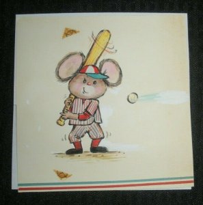 BIRTHDAY Cute Mouse Baseball Player 5.5x5.5 Greeting Card Art #D507