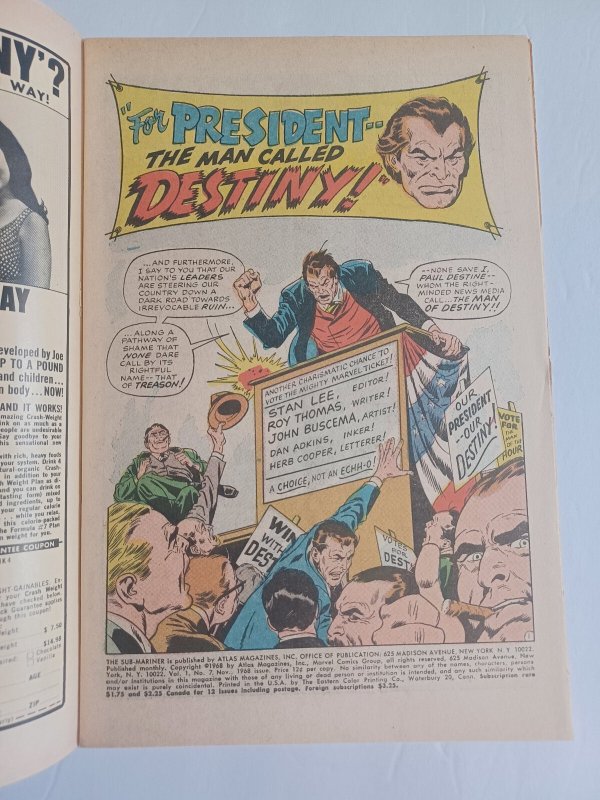 Sub-Mariner #7 - Namor - Iconic Photo Cover - 1968 - FN/VF