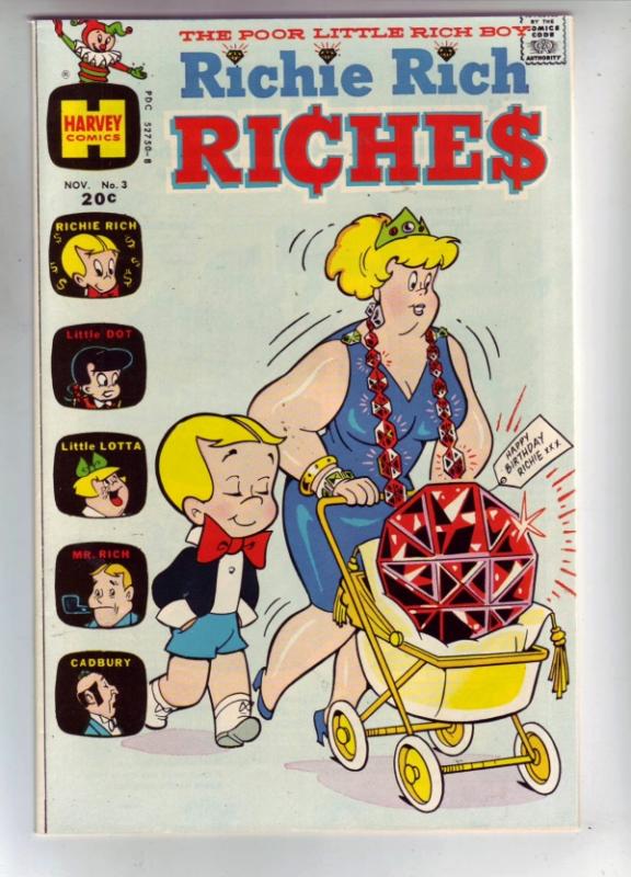Richie Rich Riches #3 (Nov-72) NM+ Super-High-Grade Richie Rich | Comic Books - Bronze Age, Harvey, Richie Rich, Cartoon Character / HipComic Richie Rich Riches #3 (Nov-72) NM+ Super-High-Grade Richie Rich | Comic Books - Bronze Age, Harvey, Richie Rich, Cartoon Character / HipComic