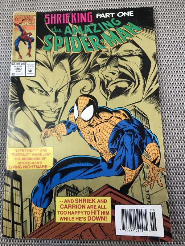 THE AMAZING SPIDER-MAN #390 Newsstand : Marvel 6/94 Fn/VF; Shriek, hard to find