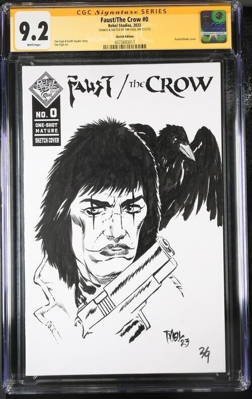 Faust Crow (2023) # 0 ( CGC 9.2)  Signed & Sketch Tim Vigil * Sketch edition