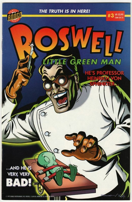 Roswell Little Green Man #3 (Bongo Comics, 1999) FN