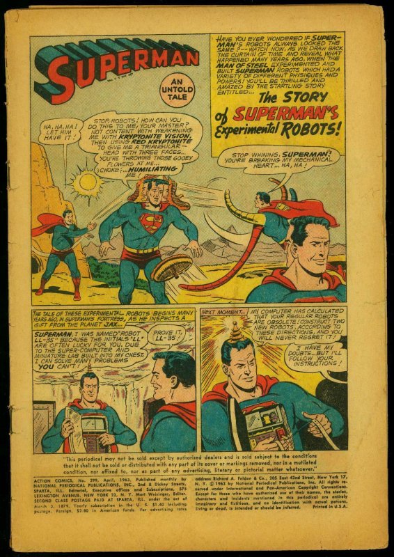Action Comics #299 1963- Superman- Supergirl- Reading copy