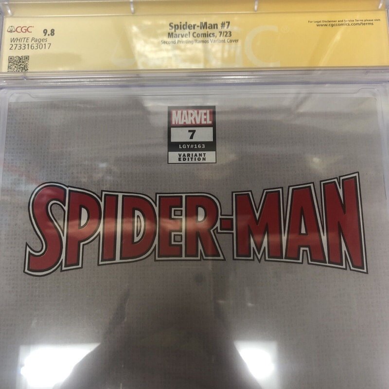 Spider-Man (2023) #7 (CGC 9.8) Signed Ramos • Second Printing / Variant Cover