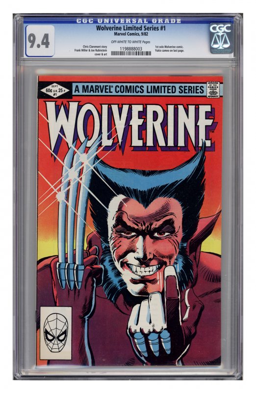 Wolverine #1 CGC 9.4 (First solo series. Pencils and cover Frank Miller)