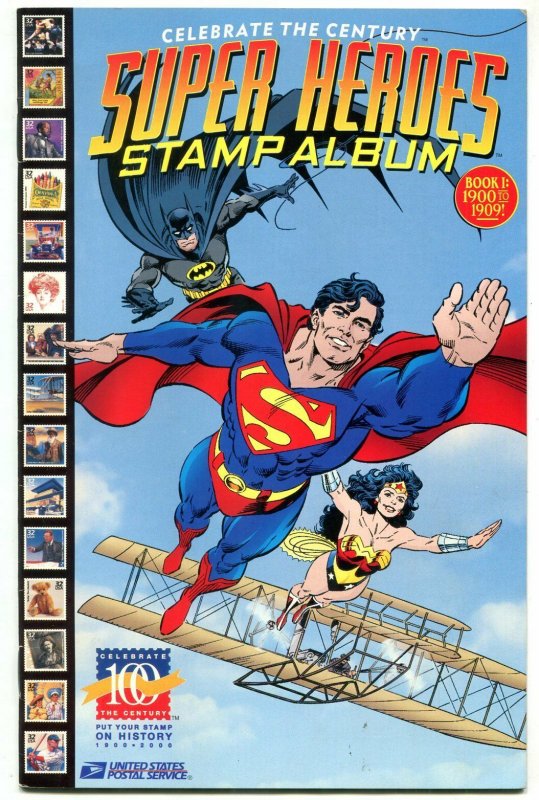 SUPER HEROES STAMP ALBUM-DC-SUPERMAN BATMAN FLASH 1998 VF/NM