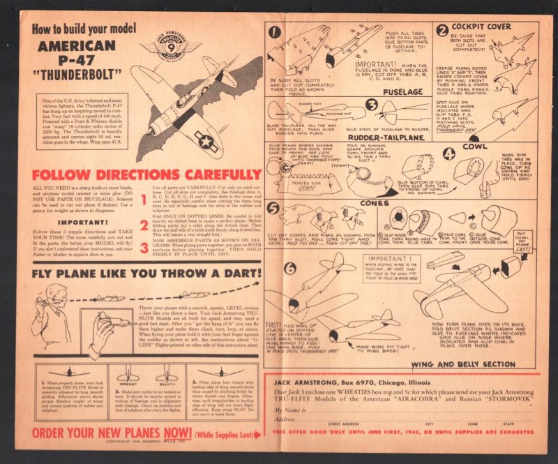 Jack Armstrong Thunderbolt & YAK Model Airplanes 1944-original envelope-prom