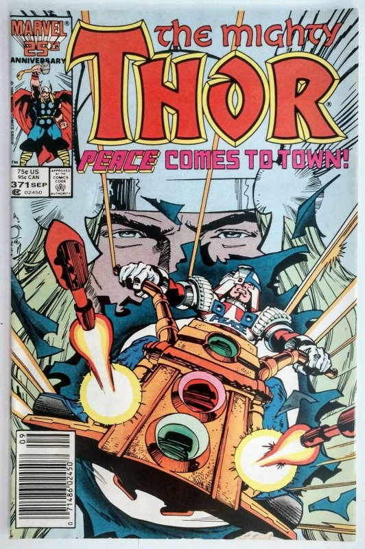 The Mighty Thor #371,1st App of Justice Peace, NEWSSTAND EDITION 