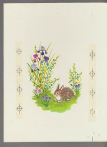 BEST WISHES Brown Rabbit Between Fall Flowers 7.5x10 Greeting Card Art #E2821