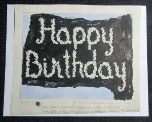 HAPPY BIRTHDAY Black & White Flower Lettering 13x11 Greeting Card Art #B7281